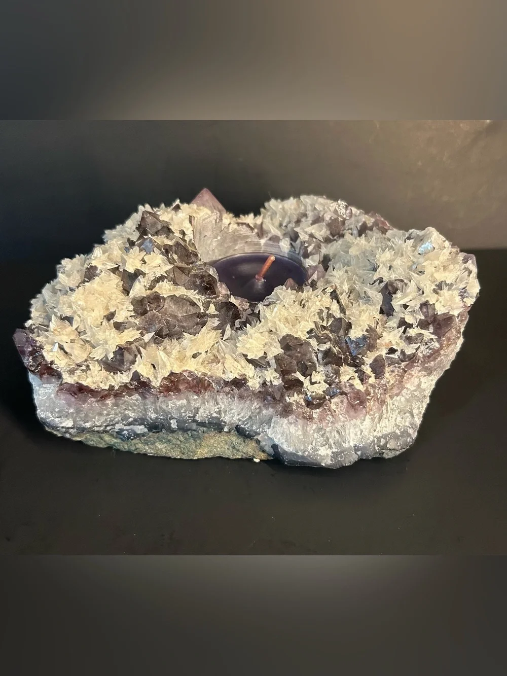 Raw Amethyst Crystal Geode Tea Light Candle Holder 2.13 lbs.